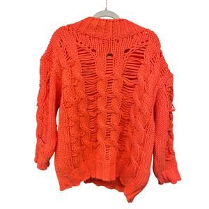 Sempre Neon Women's Distress Punk Whimsy Large Orange Stretchy Sweater Wool